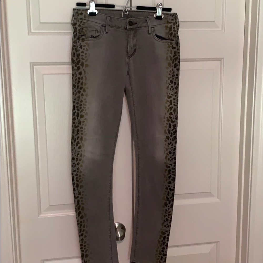 True Religion Gray Jeans with Cheetah Print Sides